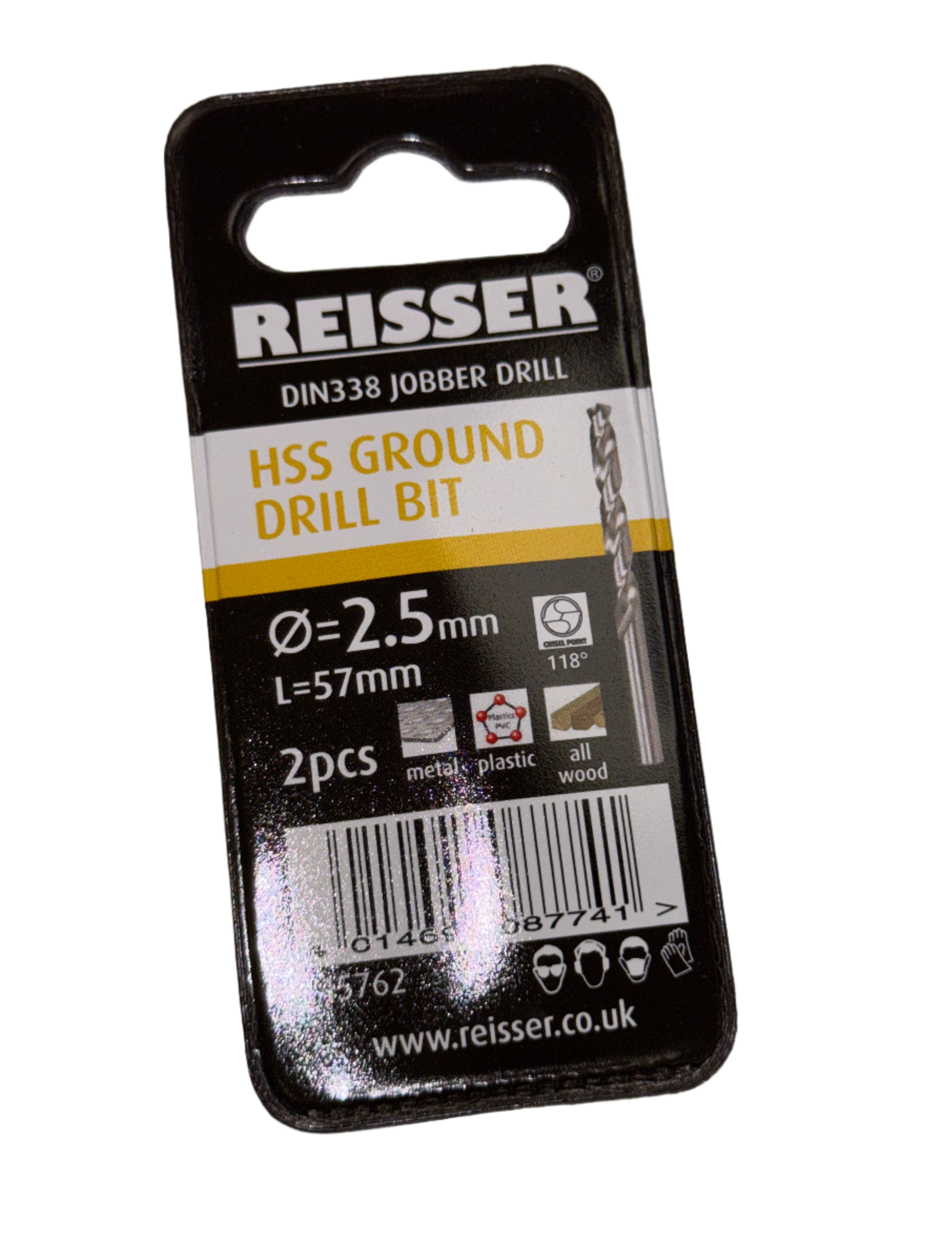 2.5mm Reisser 145762 Hss Ground Jobber Drills (Wallet 2Pcs)