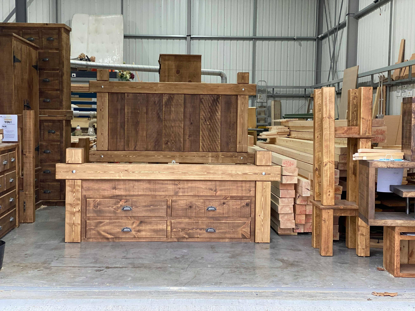 Kings Road Chunky Rustic Bed with Drawers. - Live With Wood