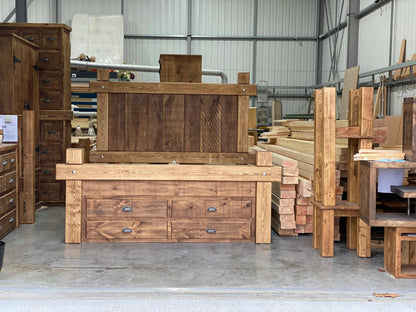 Kings Road Chunky Rustic Bed with Drawers. - Live With Wood