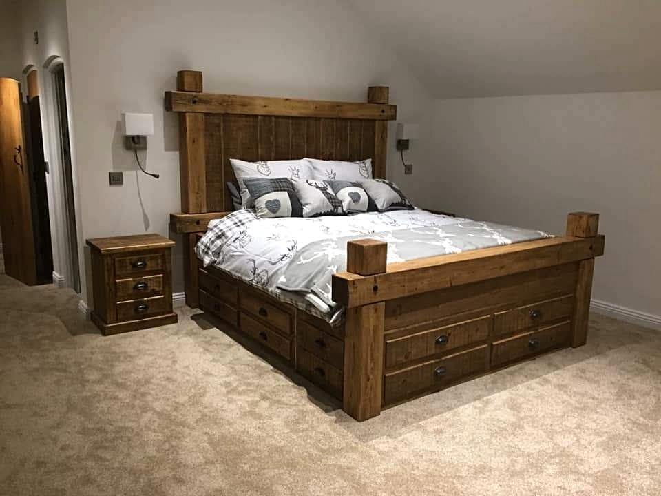 Kings Road Chunky Rustic Bed With Drawers.