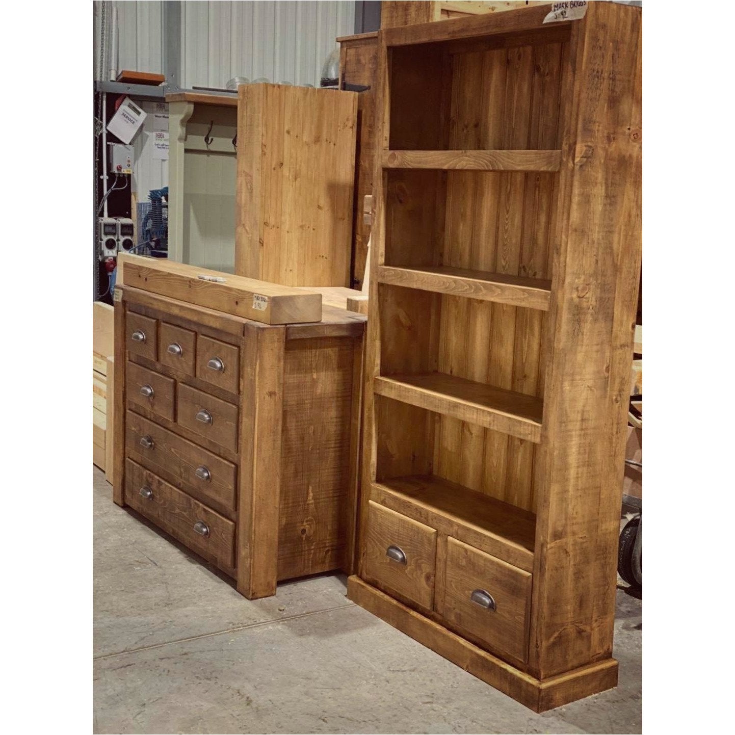 Kensington Rustic Solid wood Bookcase with handy drawers. - Live With Wood